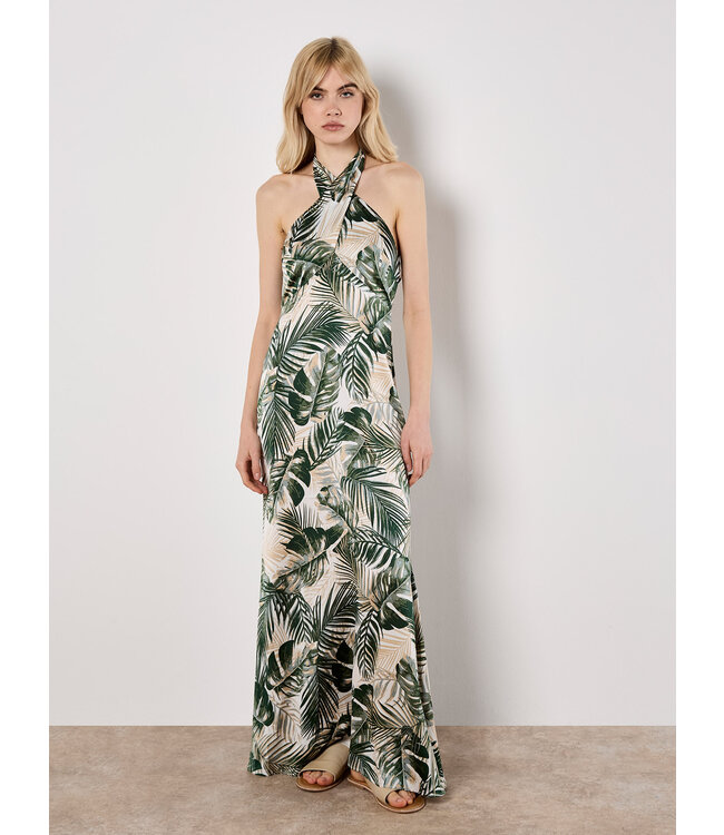 Tropical Leafy Satin Dress