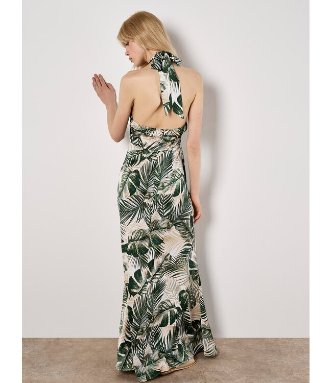 Tropical Leafy Satin Dress