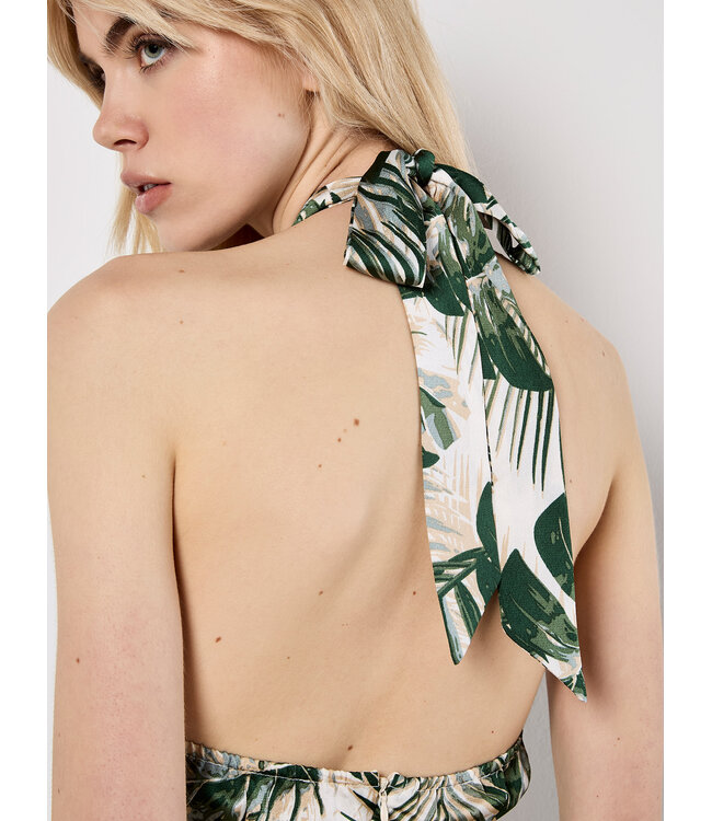 Tropical Leafy Satin Dress