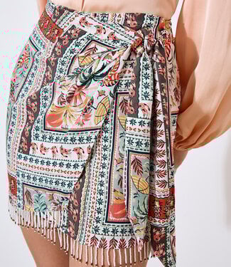 Tropical Scarf Beaded Tassle Skirt