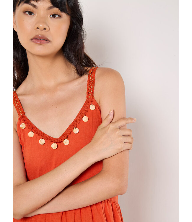 Shell Detailed Tiered Midaxi Dress