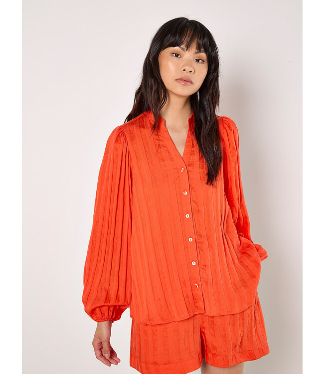 Grandad Collar Self Stripe Cuff Shirt