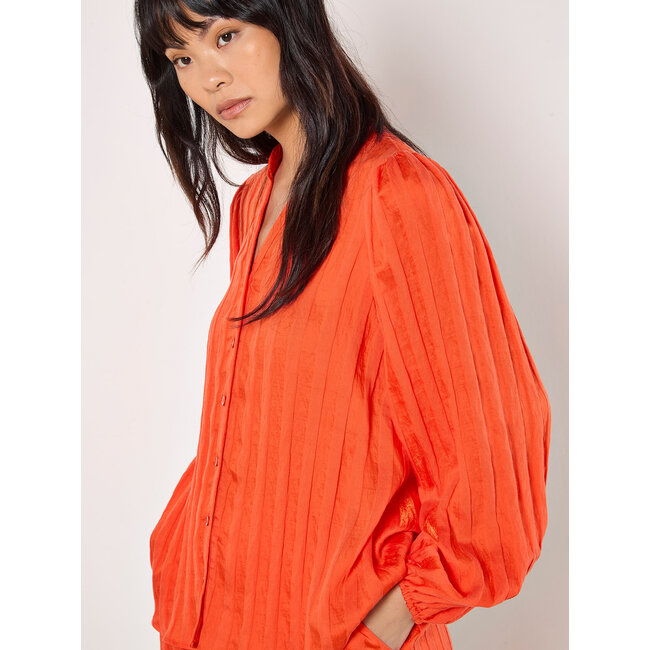 Grandad Collar Self Stripe Cuff Shirt