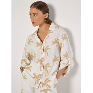Embroidered Palm Trees Linen Mix Shirt