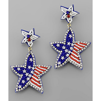 USA Flag Star Bead Earrings