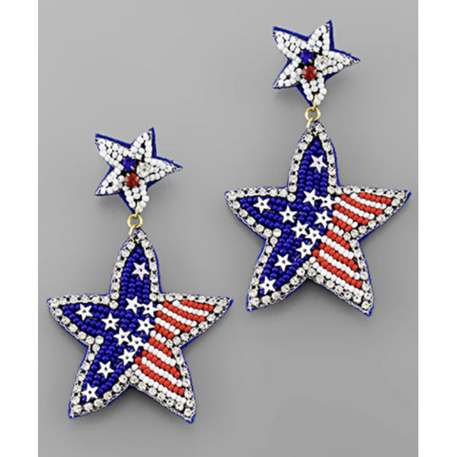 USA Flag Star Bead Earrings