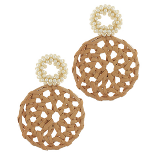 Rattan Round & Pearl Ring Drop Earring