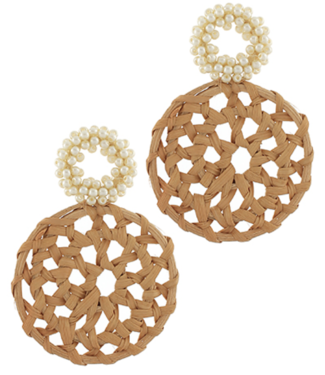 Rattan Round & Pearl Ring Drop Earring