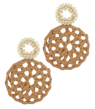 Rattan Round & Pearl Ring Drop Earring