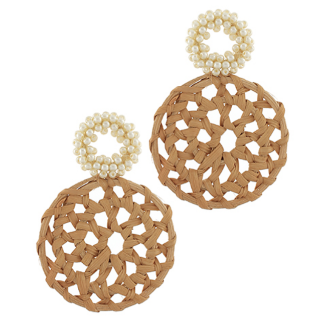 Rattan Round & Pearl Ring Drop Earring