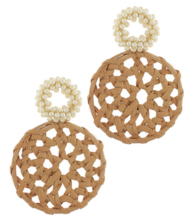 Rattan Round & Pearl Ring Drop Earring
