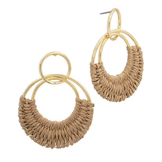 Raffia Woven Circle 2 Drop Earring