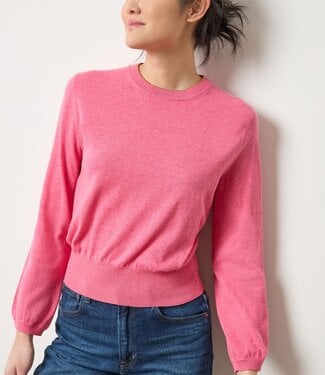 Lilla P Shirred Sleeve Crewneck Sweater