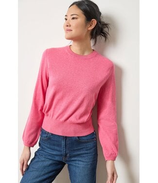 Lilla P Shirred Sleeve Crewneck Sweater