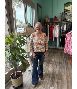 Watercolor Flower V-Neck Top