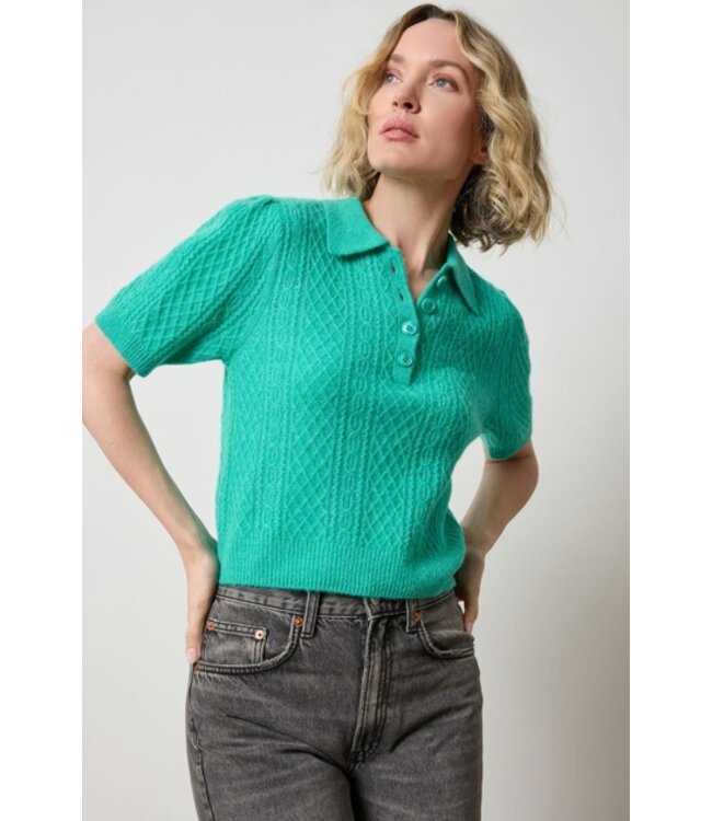 Lilla P Mixed Stitch Elbow Sleeve Polo