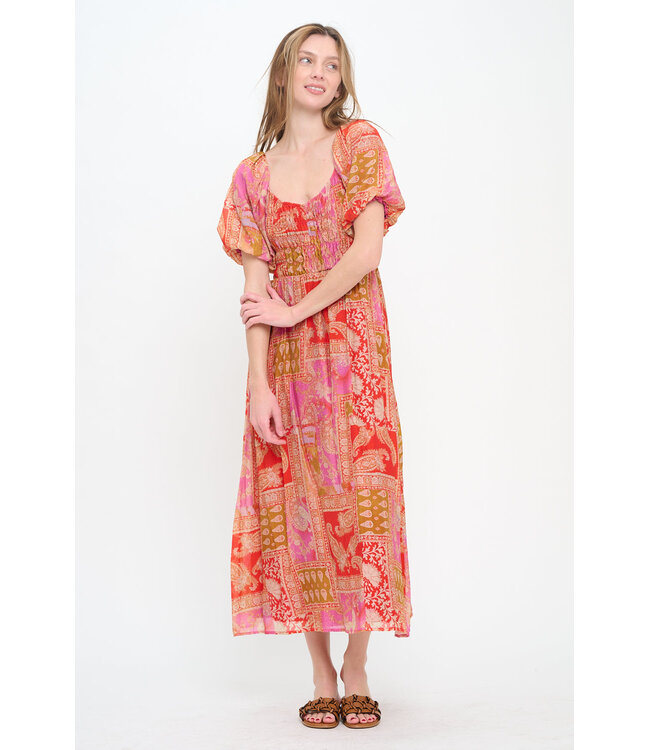 Tapestry Magic Puff Sleeve Maxi