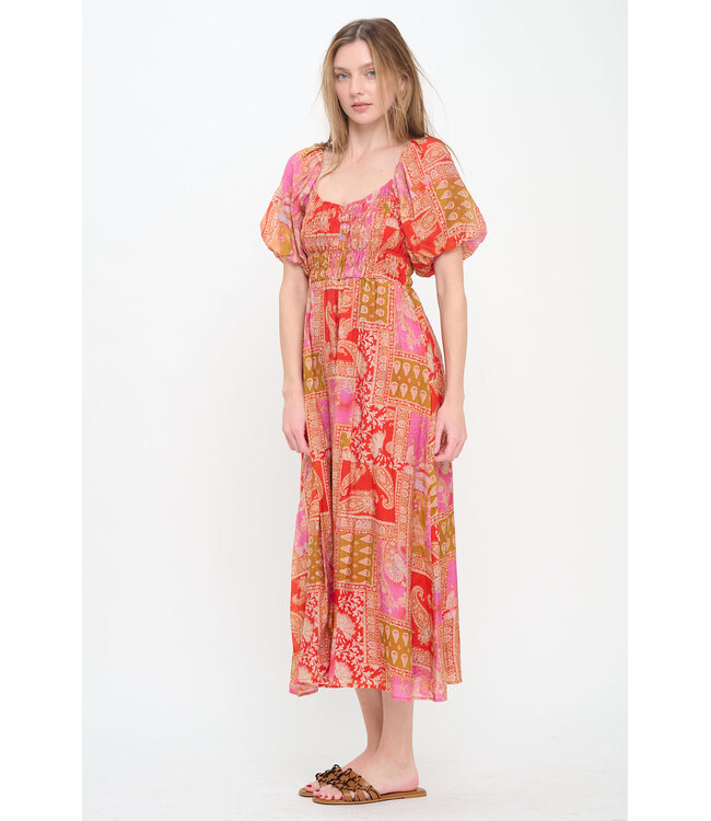Tapestry Magic Puff Sleeve Maxi