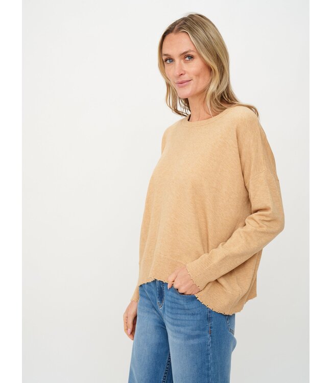 Angii Frayed Crew Neck Sweater