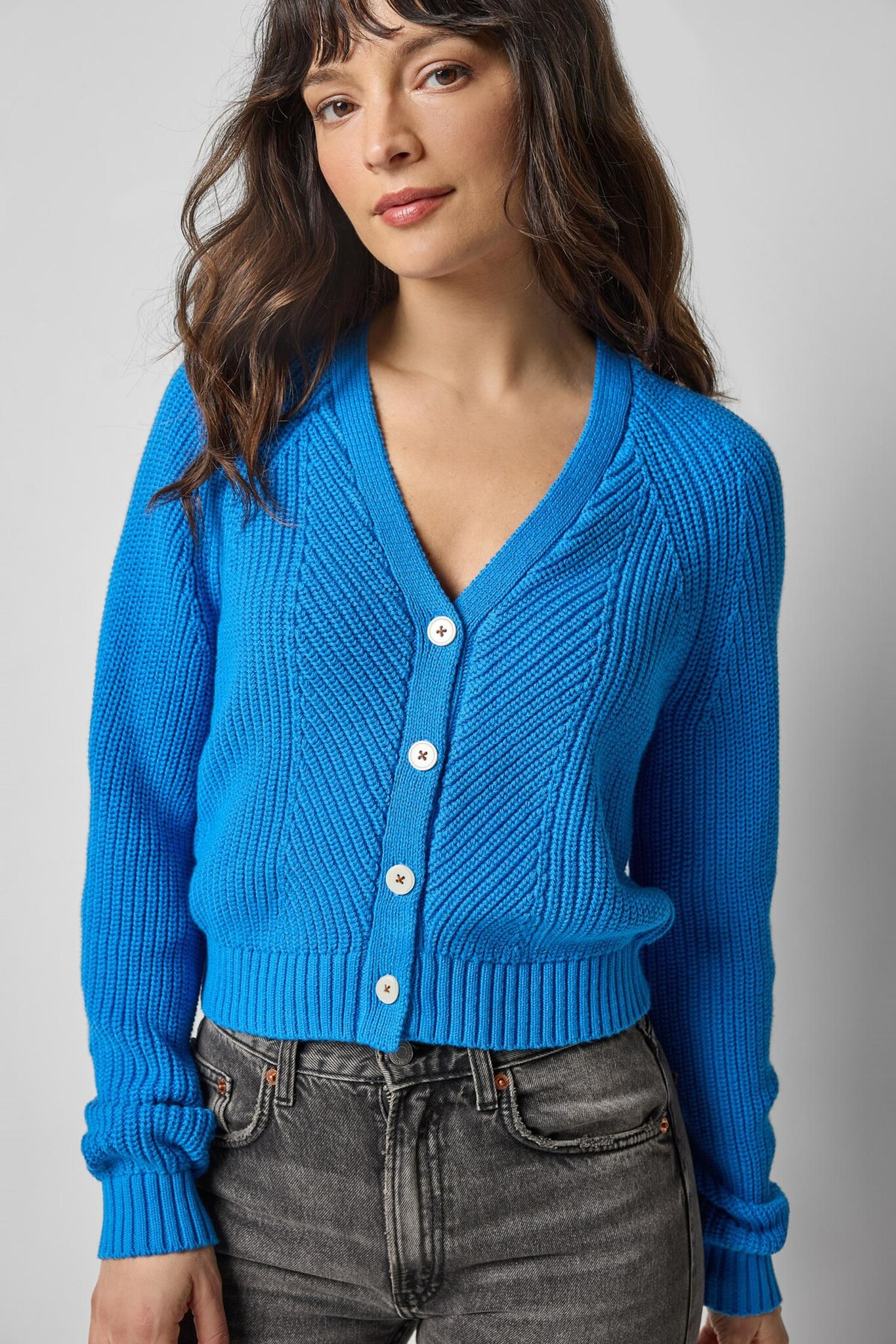Shrunken V-Neck Cardigan - Coastal Bliss