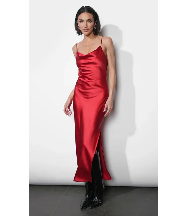 Greylin Isla Cowl Neck Satin Maxi w/ Slit