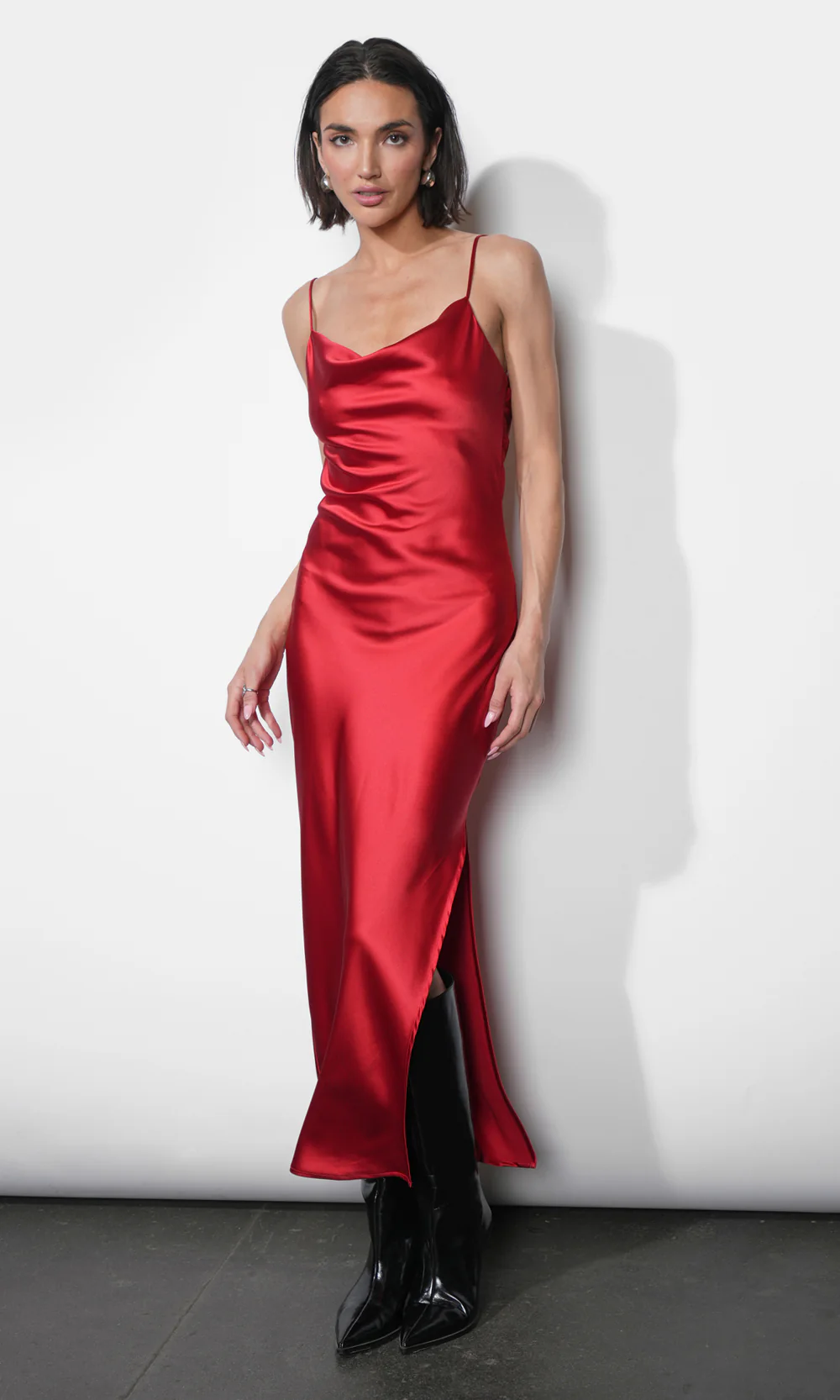 chinese dress ladies Ashley Cowl Neck Lace And Satin Maxi Dress - Ivory