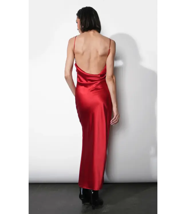 Greylin Isla Cowl Neck Satin Maxi w/ Slit