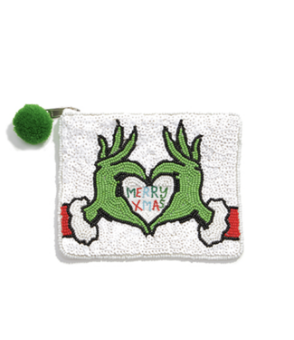 Christmas Heart Beaded Coin Purse