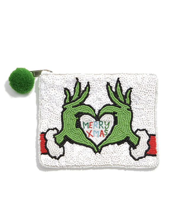 Christmas Heart Beaded Coin Purse