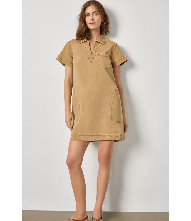 Lilla P Twill Split Neck Collared Dress