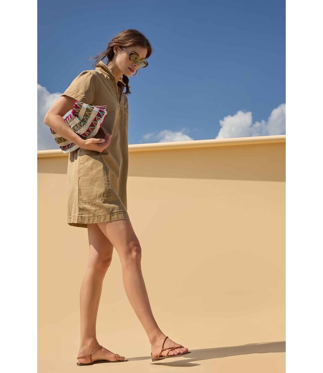 Lilla P Twill Split Neck Collared Dress