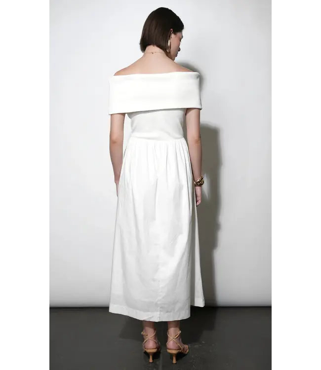 Greylin Marjorie Mixed Media Off Shoulder Midi Dress