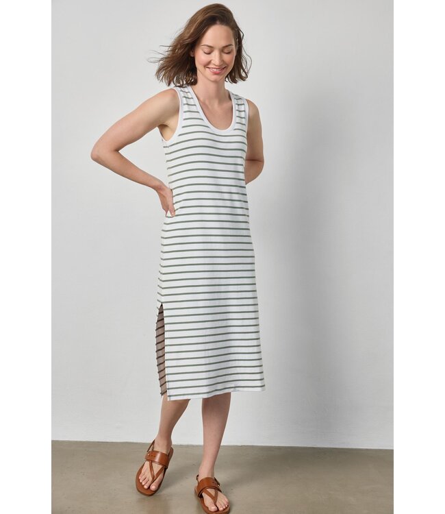 Lilla P Rib Stripe Side Slit Tank Dress