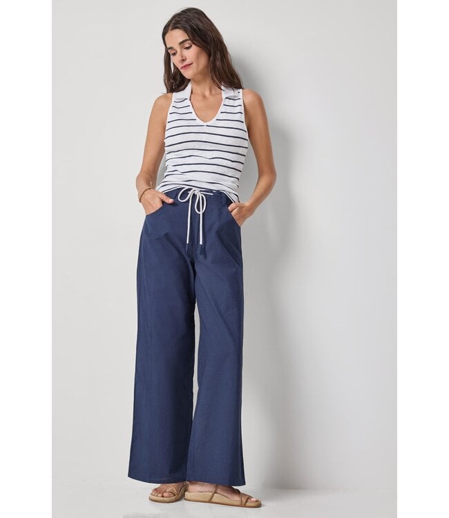 Lilla P Striped Sleeveless Collared Top