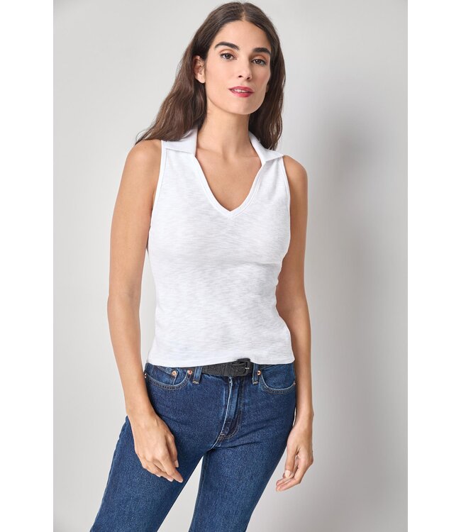 Lilla P Striped Sleeveless Collared Top