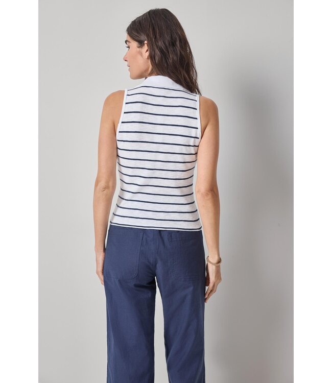 Lilla P Striped Sleeveless Collared Top