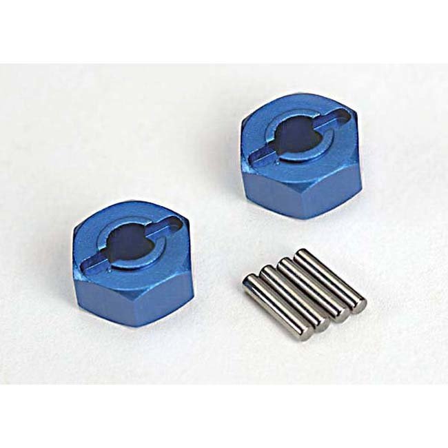 1654X Wheel hubs, hex (blue-anodized, lightweight aluminum) (2)/ axle pins(4)