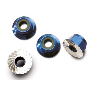 TRX - Traxxas TRX-1747R Traxxas Nuts, aluminum, flanged, serrated (4mm) (blue-anodized) (4)