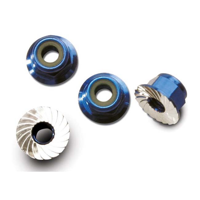 1747R Nuts, aluminum, flanged, serrated (4mm) (blue-anodized) (4)