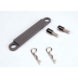 TRX - Traxxas TRX-3727A Traxxas Battery hold-down plate (grey) / metal posts (2) / body clips (2)