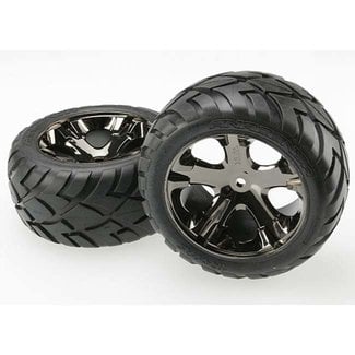 TRX - Traxxas TRX-3773A Traxxas Tires & wheels, assembled, glued (All Star black chrome wheels, Anaconda® tires, foam inserts) (2WD electric rear) (1 left, 1 right)