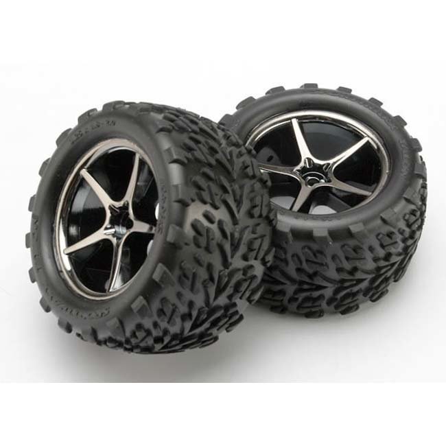 TRX-7174A Traxxas Tires and wheels, assembled, glued (Gemini black chrome wheels, Talon tires, foam inserts) (2)