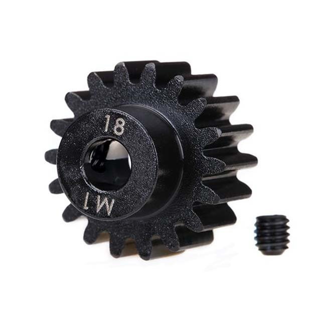 TRX-6491R Traxxas Gear, 18-T pinion (machined) (1.0 metric pitch) (fits 5mm shaft)/ set screw (compatible with steel spur gears)