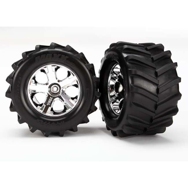 TRX-6771 Traxxas Tires and wheels, assembled, glued 2.8' (All-Star chrome wheels, Maxx® tires, foam inserts) (2)
