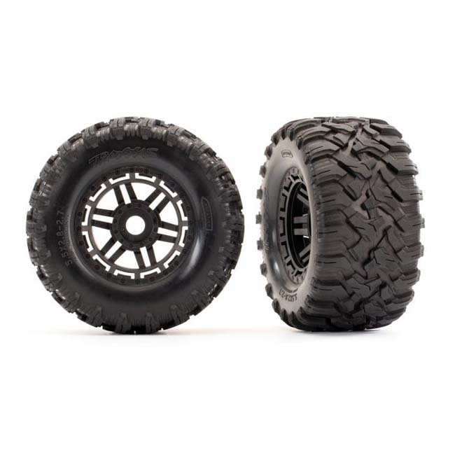 TRX-8972 Tires & wheels, assembled, glued (black wheels, Maxx All-Terrain tires, foam inserts) (2) (17mm splined) (TSM rated)