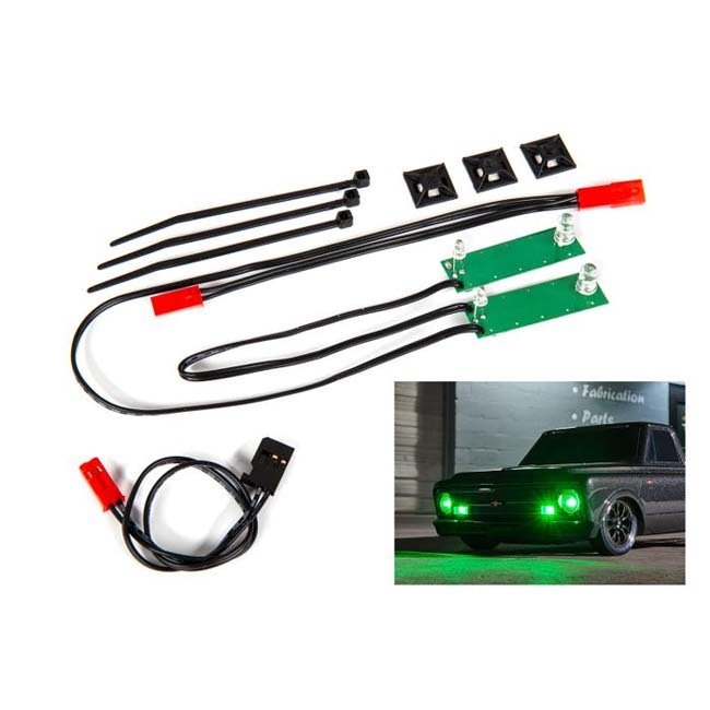 TRX-9496G Traxxas LED light set, front, complete (green) (includes light harness, power harness, zip ties (9))