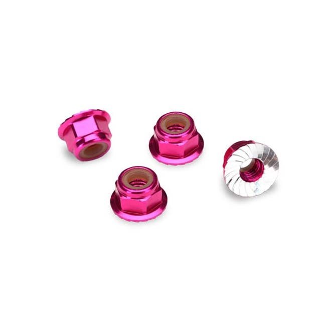 TRX-1747P Traxxas Nuts, aluminum, flanged, serrated (4mm) (pink-anodized) (4)