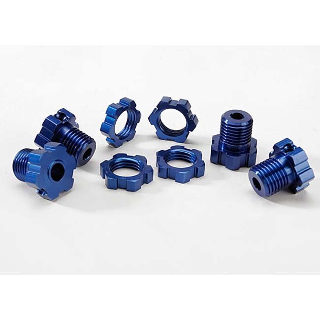 TRX-5353X Traxxas Wheel hubs, splined, 17mm (blue-anodized) (4)/ wheel nuts, splined, 17mm (blue-anodized) (4)/ screw pins, 4x13mm (with threadlock) (4)
