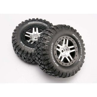 TRX - Traxxas TRX-6873 Traxxas Tires & wheels, assembled, glued (SCT Split-Spoke satin chrome, black beadlock style wheels, BFGoodrich® Mud-Terrain™ T/A® KM2 tires, foam inserts) (2) (4WD f/r, 2WD rear) (TSM rated)