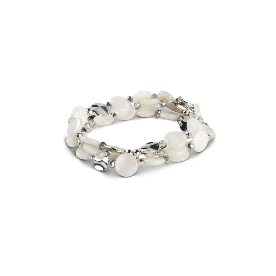 Cream & Silver Beaded Disc Stretch Bracelet Trio